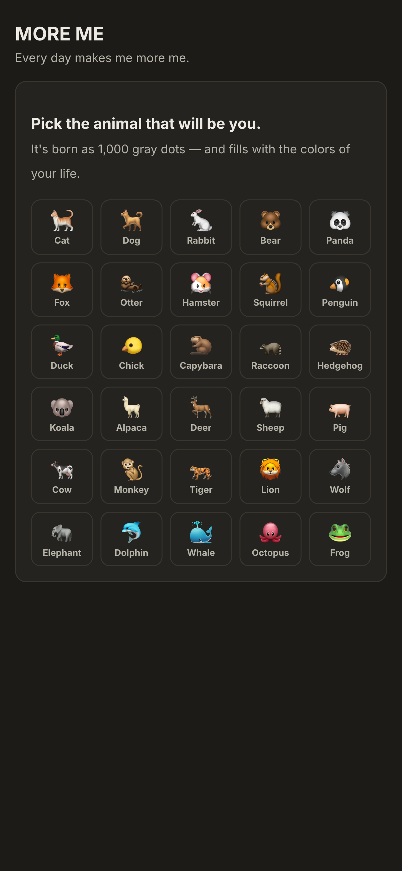 30 animal picker on onboarding